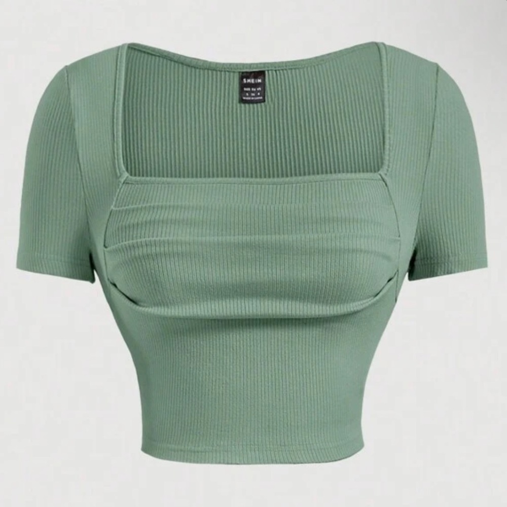 Green Ribbed Crop Top